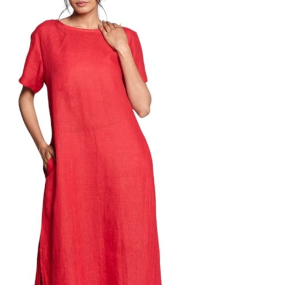 New Rosemarine Women Red Long Linen Dress